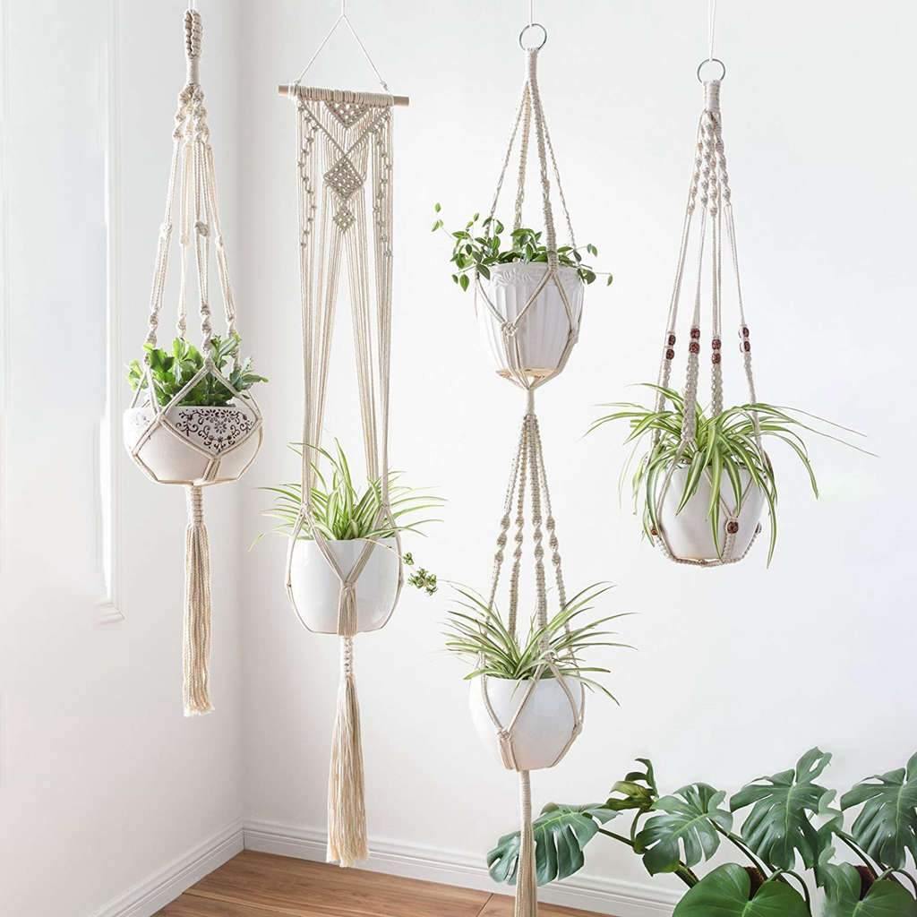4-Piece Handcrafted Boho Macrame Plant Holder Set